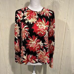 WHO WHAT WHERE Black Chrysanthemum Floral Print Blouse Size XS NWT fall colors